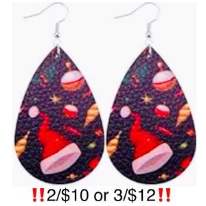 Faux Leather Teardrop Christmas Earrings
